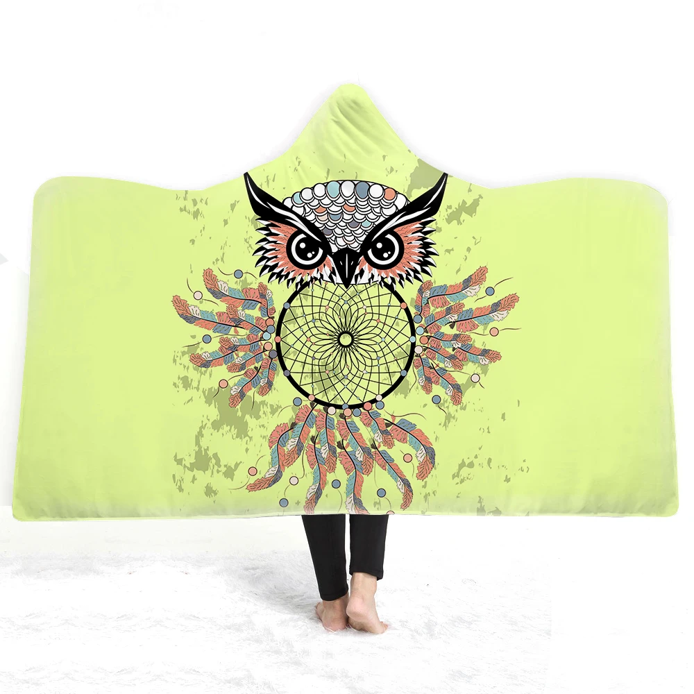 

Watercolored Parrot Dreamcatcher Feather Print Microfiber Warm Thick Blanket for Teens Wearable Hooded Throw Blanket 150x200cm