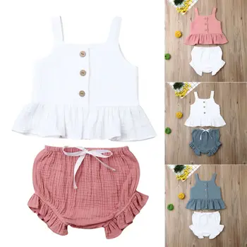 

New Summer Toddler Kids Baby Girls Cropped Tank Top Shorts Party Outfit 1-6 Years Children Cotton