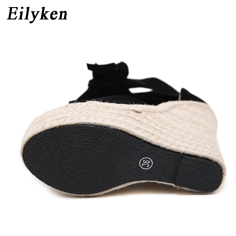 EilyKen/модные женские босоножки из флока и эластичной ткани пикантные туфли с открытым носком, с перекрестными ремешками на лодыжке, на шнуровке, на танкетке, на платформе, на высоком каблуке