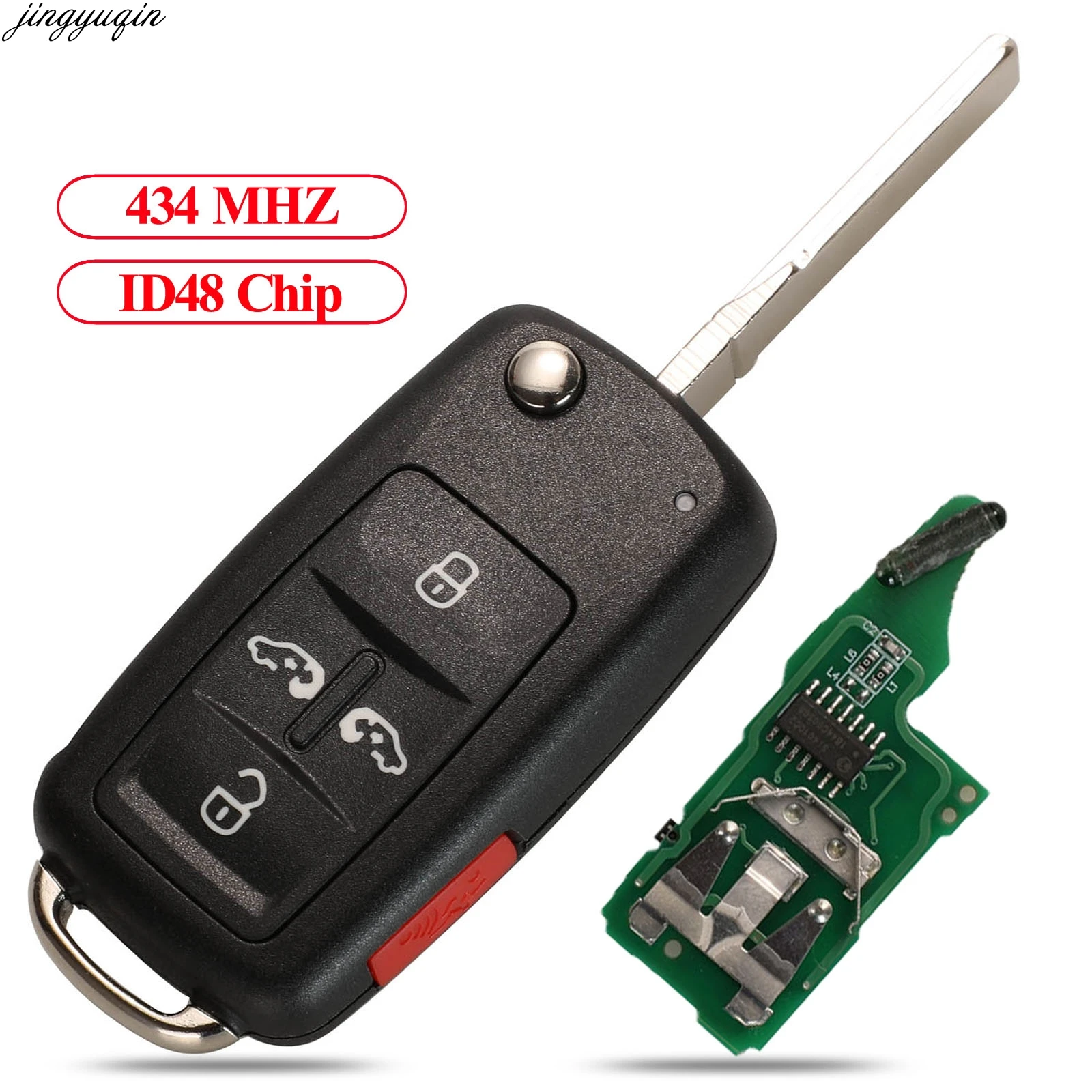 Jingyuqin Remote Control Car Key ASK 434Mhz ID48 For VW Volkswagen Sharan Multivan Caravelle Replacement 5K0837202AD 5 Buttons