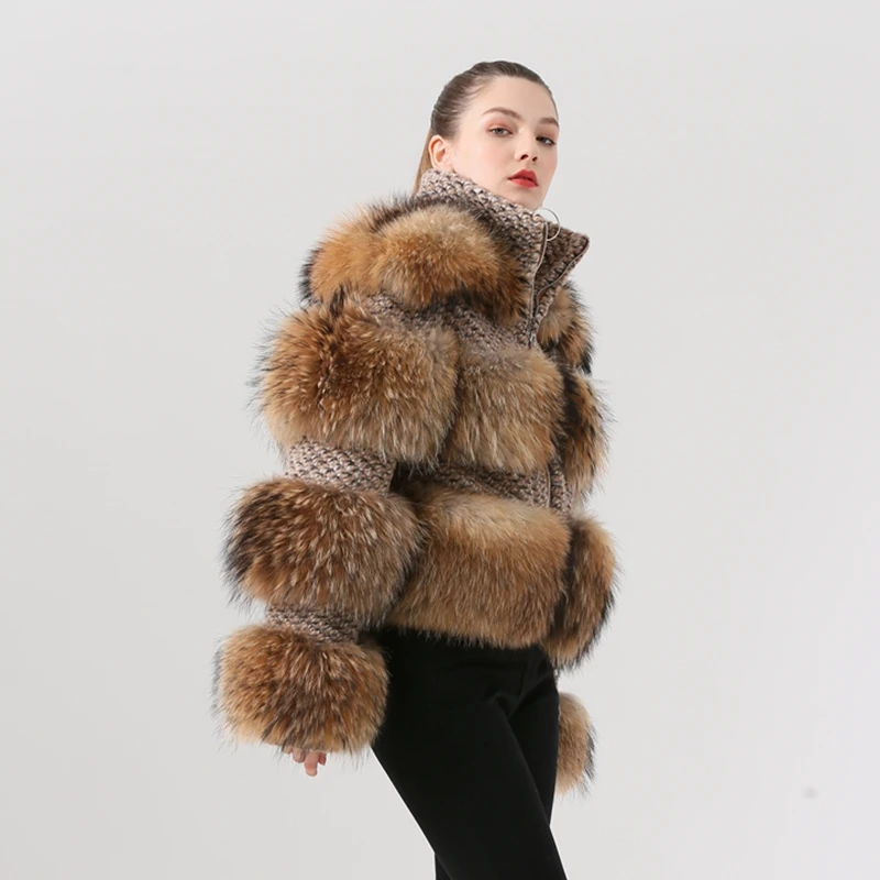 QIUCHEN PJ19017 зимняя куртка женская парка пальто из натурального меха енота зимнее женское пальто куртка-бомбер уличная одежда