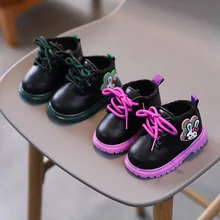 Meninos do bebê martin botas sólido preto crianças bonito coelho de salto baixo da criança meninas botas curtas crianças moda à prova dwaterproof água unisex botas