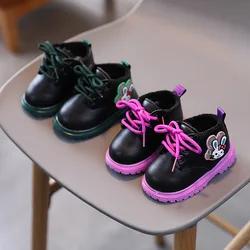 Bottes Martin à talons bas pour bébés garçons et filles, bottes courtes pour enfants, noires solides, motif lapin mignon, mode, imperméables, unisexes 