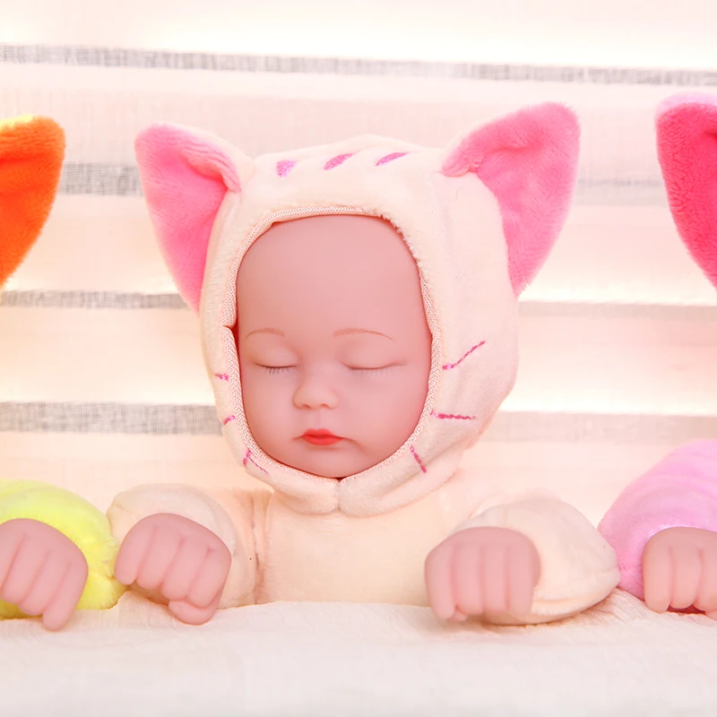 25CM Mini Plush Sleep Baby Doll Toys Silicone Reborn Babies  Toy Cute Sleep Animal Cat Bear Reborn Doll