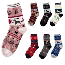 Женские толстые вязаные теплые повседневные шерстяные Рождественские Носки с рисунком лося L0902