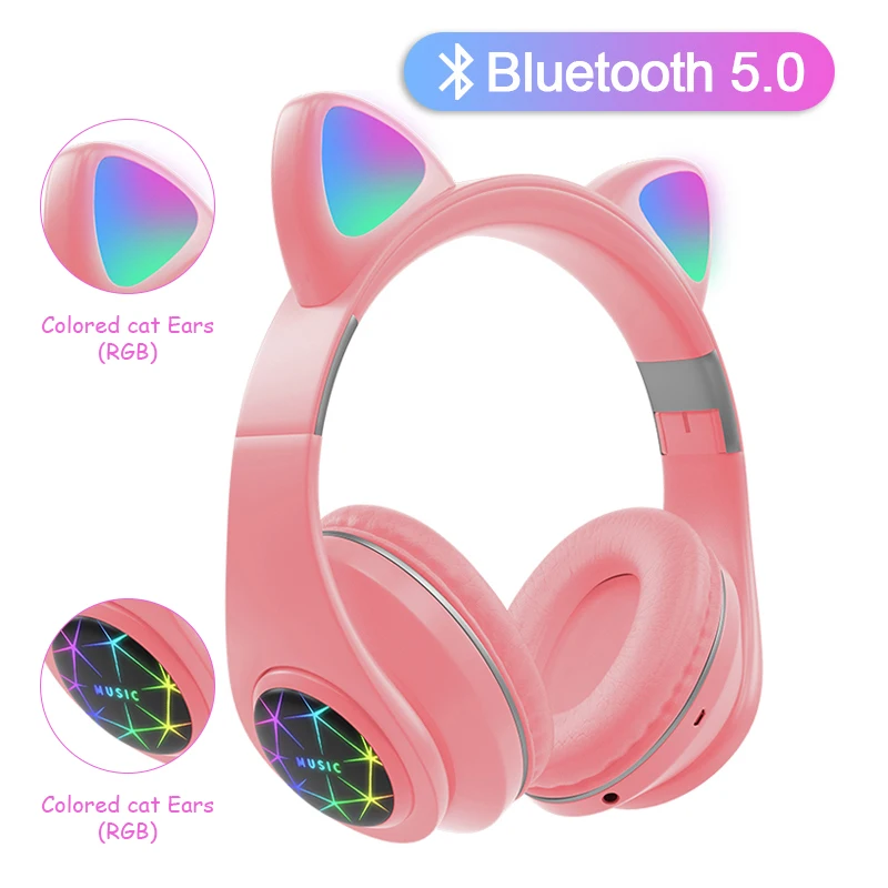 Wireless Cat Ear Bluetooth Headset Headphones Over Ear Earphones With LED Light Volume Control For Childrens gift toys pc gamer