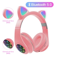 Wireless Cat Ear Bluetooth Headset Headphones Over Ear Earphones With LED Light Volume Control For Childrens gift toys pc gamer