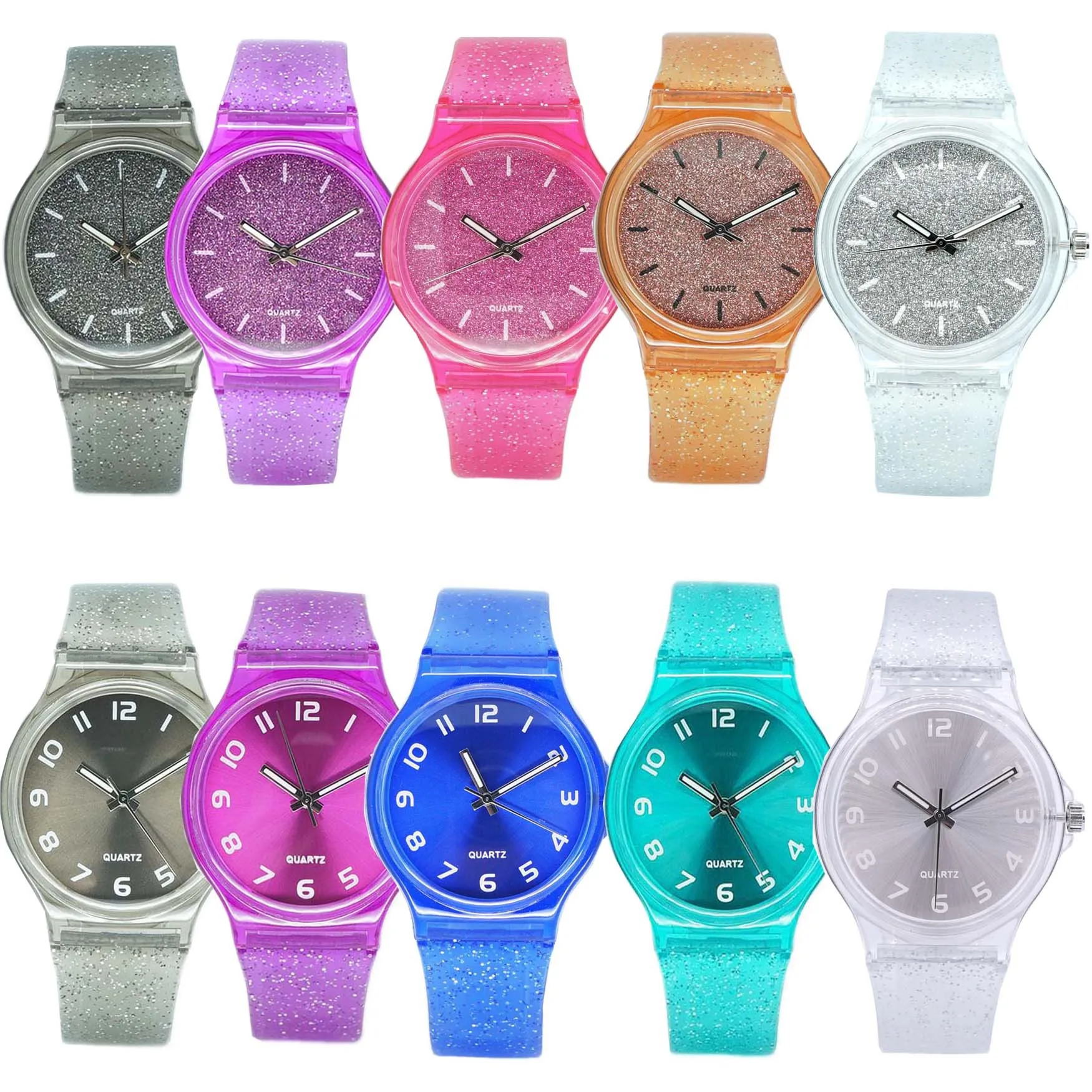 

Direct Supply Students Fashion Waterproof Hands Quartz Kids' Watch Transparent Color Shimmering Powder Star Jelly WOMEN'S Watch