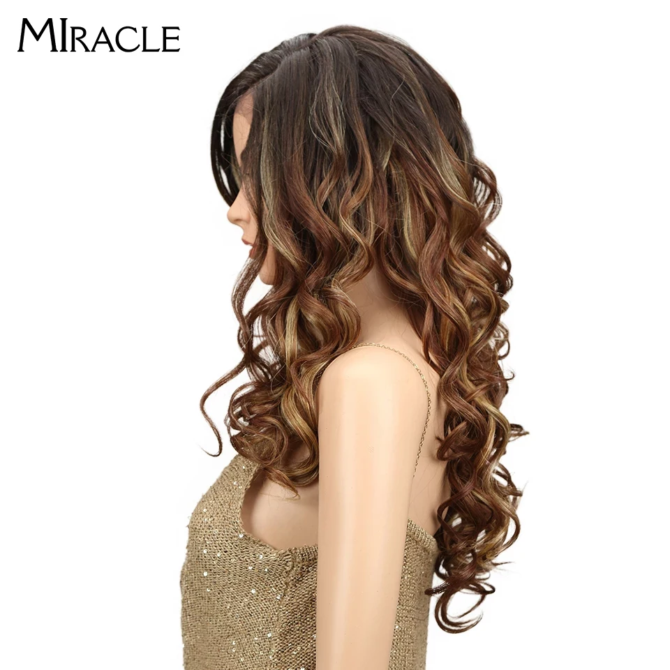 Чудо волосы золото розовый парик 2" омбре высокая температура волокно термостойкие синтетические волосы длинные кружева передние парики для черных женщин