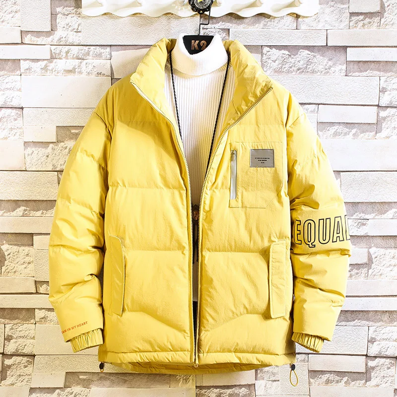 Yellow Модная куртка для молодых мужчин, зимняя парка, пальто большого размера, Свободная Повседневная парка, куртка в стиле хип-хоп, Harajuku, японская Корейская мужская одежда, GA525 - Цвет: Yellow