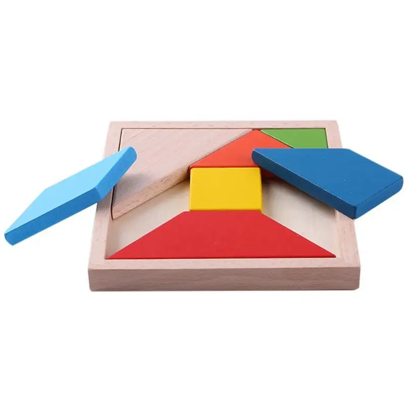 Деревянные Tangram головоломки Монтессори развивающие игрушки головоломки для детей улучшить стабильность больших и маленьких мышц рук