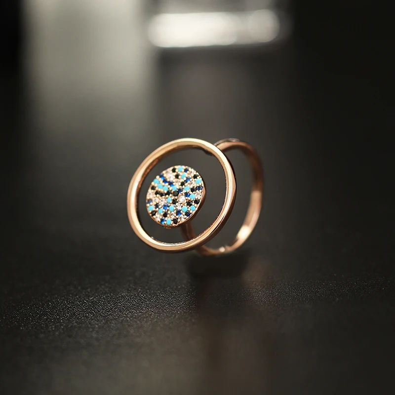 Gold Round Black Модные кольца с кубическим цирконием, Кристальное геометрическое кольцо для женщин, Золотое Ювелирное кольцо со стразами, Женские аксессуары, подарок - Цвет основного камня: Gold Round Black
