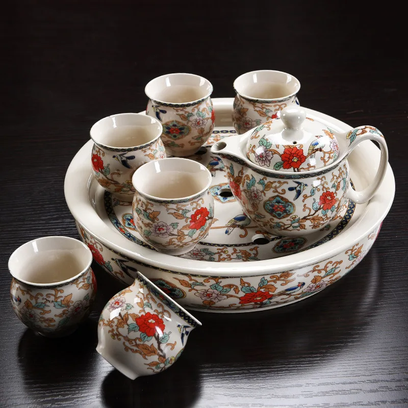 CAKEHOUD китайский чайный церемониальный креативный чайный набор кунг-фу керамическая чайная тарелка чайная чашка чайник изоляция анти-обжигающий набор из шести чайников - Цвет: C