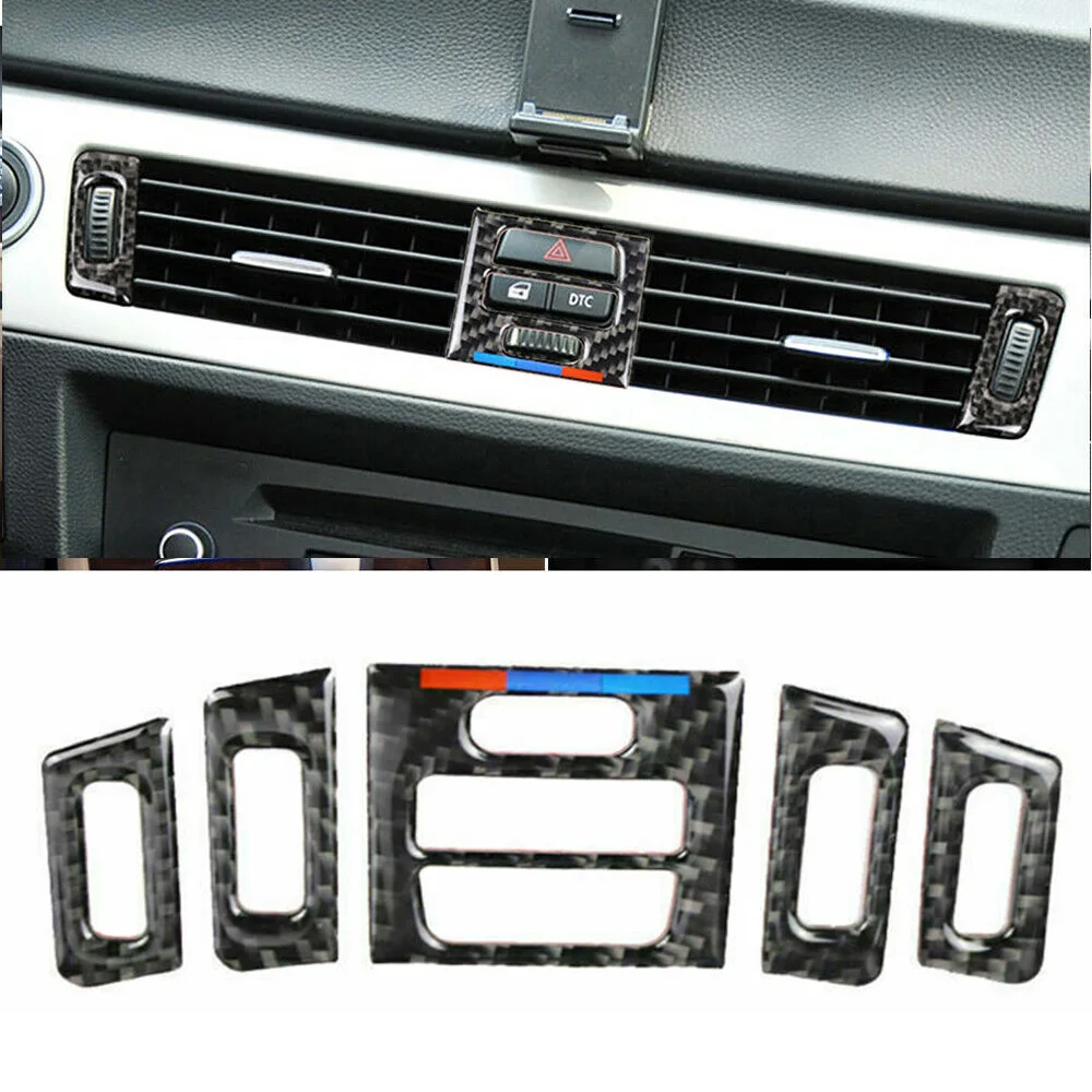 5 шт. Автомобильная вентиляционная розетка внутренняя отделка из черного углеродного волокна для BMW E90 E92 E93 авто внутренняя вентиляционная розетка декоративная отделка