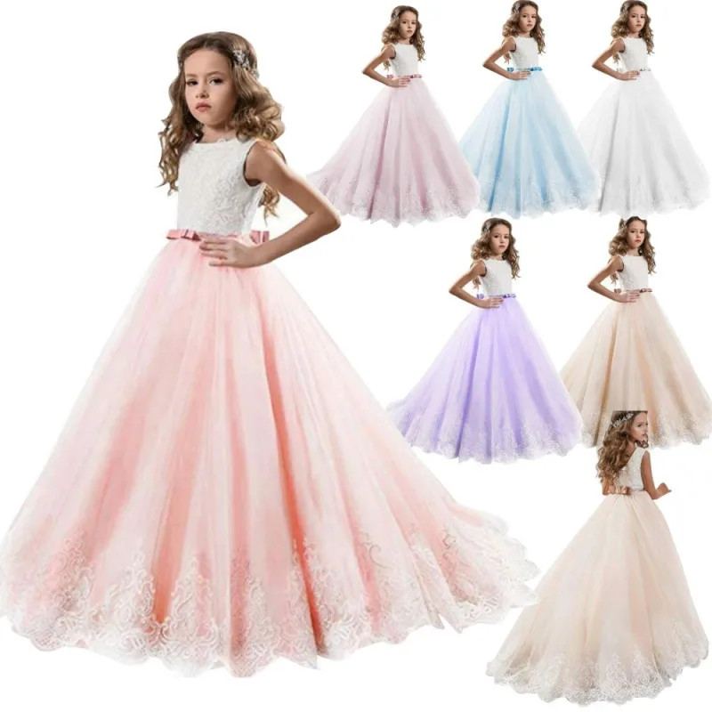 2020 New Years Kids Dress Flower Long Lace Elegant Teenagers Prom Gowns Dresses Girl Party Kid Evening Bridesmaid Princess | Детская
