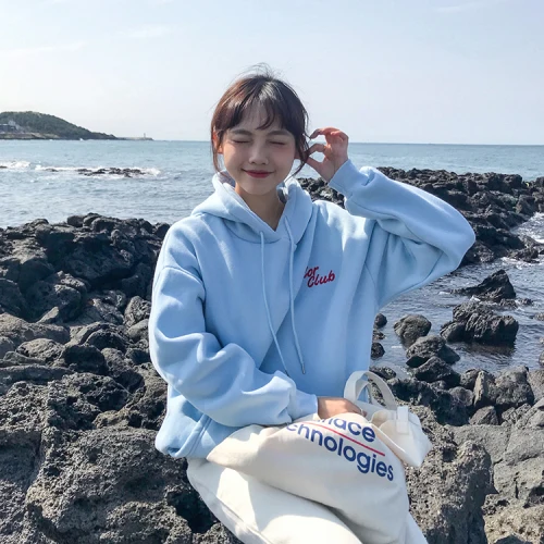 9 Color New Autumn Harajuku Oversized Hoodie Sweatshirts Female Embroidery Letters Pullover Plus Velvet Women Sweatshirt