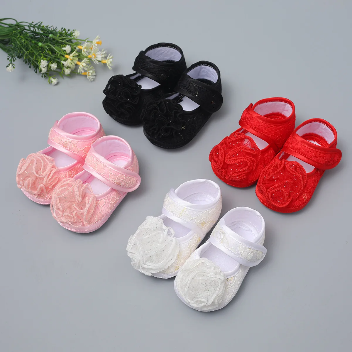 Yellow 11cm Alamana Lovely Flower Pattern Infant Baby Girls Soft Sole Boots Prewalker Toddler Shoes