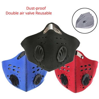 

2pcs Activated Carbon Mask PM2.5 Grippe Staub Breathable Masks Double Air Valve Reusable Dust-proof Bicycle Face Mask