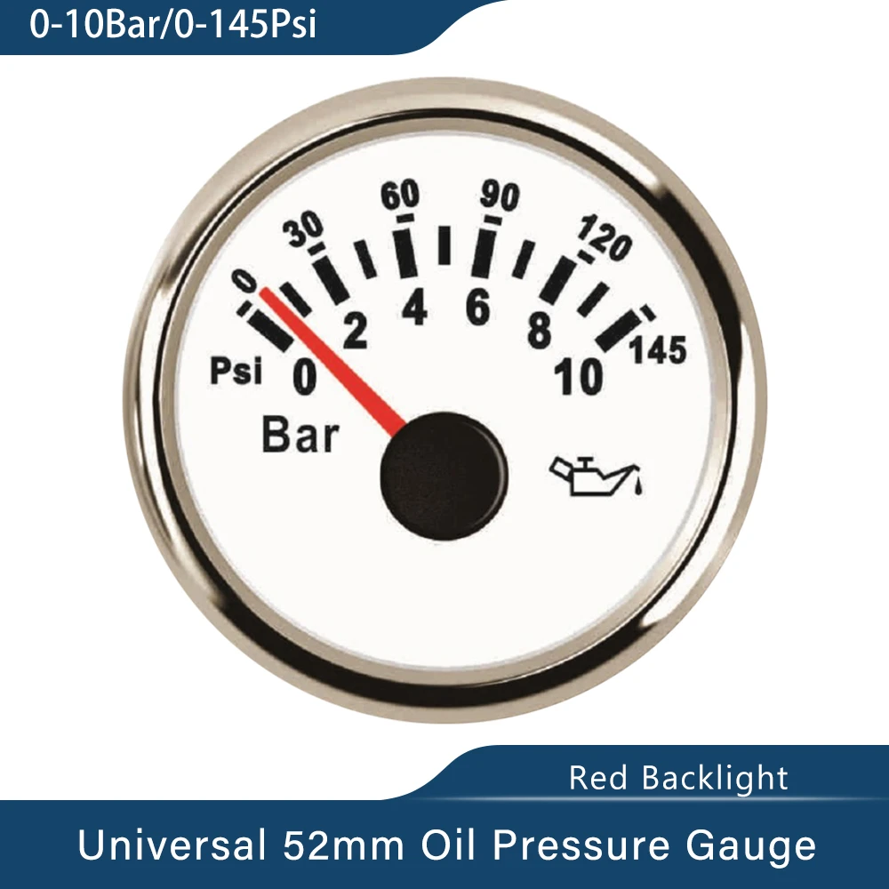 New 52mm Auto Car Boat Tuck Oil Pressure Gauge Motorcycle Fuel Pressure