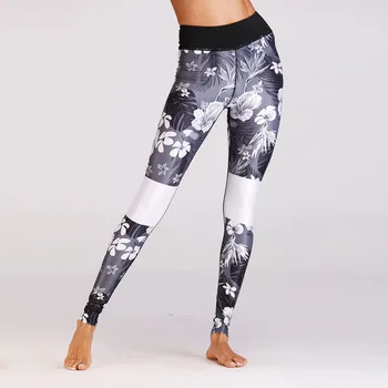 

Black and white flower print lady Pants fitness pants show thin women leggings
