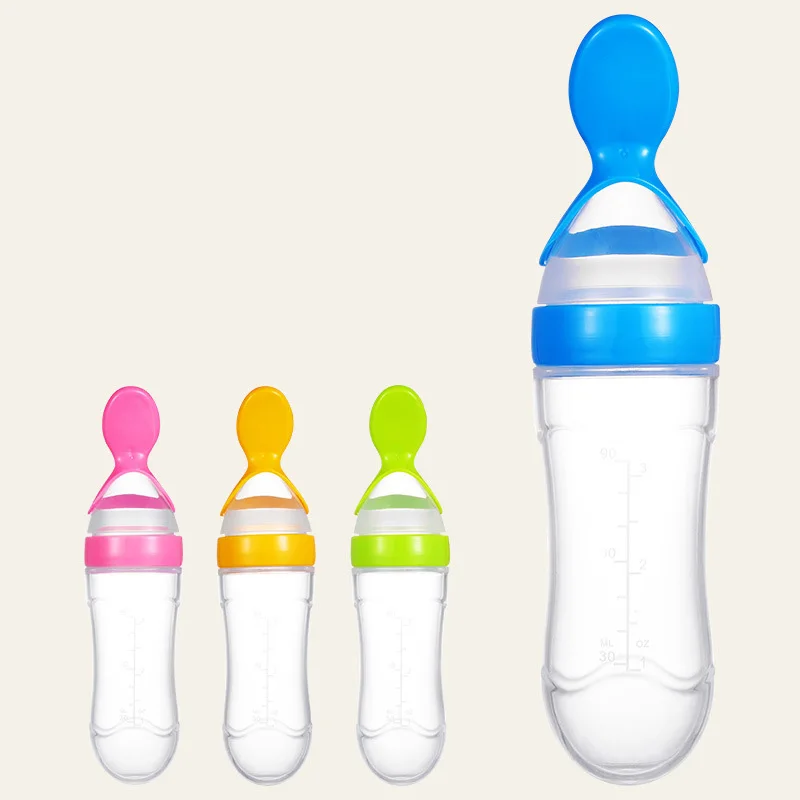 

Baby Infant Newborn Rice Spoon Toddle Feeding Bottle Silicone Training Rice Spoon Cereal Food Supplement Feeder Safe Tableware