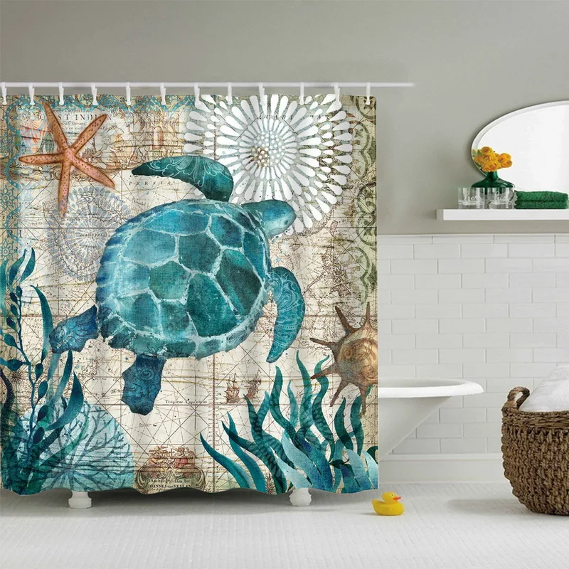 Dozzlor занавеска для душа морская черепаха печать Ванная комната полиэстер водонепроницаемый ткань для ванной занавеска домашняя Ванна занавеска s с 12 крючками