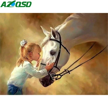 

AZQSD Painting By Numbers Girl Horse Hand Paint Kit Canvas Color By Number Animal Diy Oil Painting Wall Art Home Decor Gift