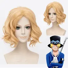 Аниме one piece Sabo Косплей 30 см золотые вьющиеся Волнистые Короткие синтетические волосы термостойкие Хэллоуин головной убор+ Бесплатный парик Кепка