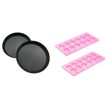 

2 Pcs 9 Inches Non-Stick Removable Loose Bottom Quiche Tart Pan & 2 Pcs 12 Capacity Hard Candy Lolli Mold