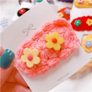 Pink Модные детские цветные вязаные заколки для волос девушки заколки цветы дети Корея боковой зажим, аксессуар для волос - Цвет: Pink