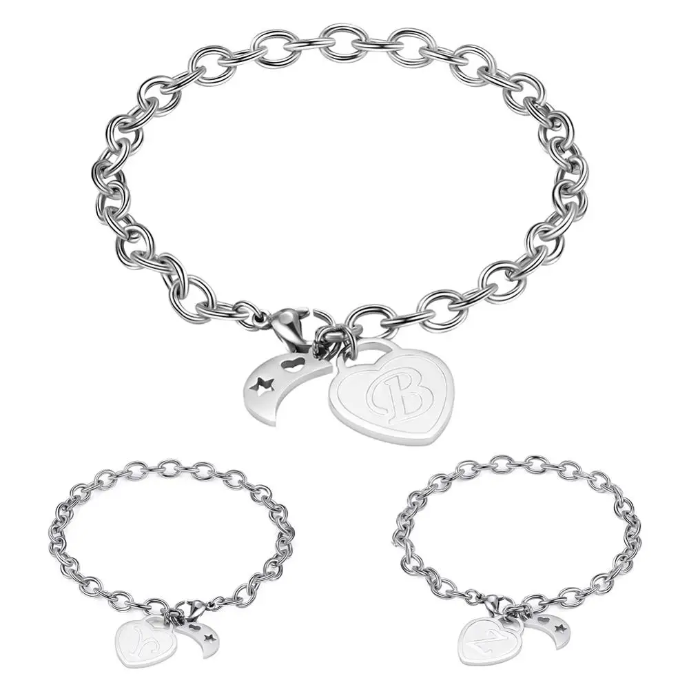 Крутые мужские браслеты с лазерной гравировкой в форме сердца для женщин-26 букв Амулеты Браслет из нержавеющей стали браслет цепочка Ювелирные изделия