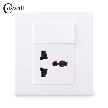 

Coswall PC Panel Universal 3 Pin Wall Socket + 16A 1 Gang 1 Way On / Off Rocker Light Switch White Color Modular 86*86mm