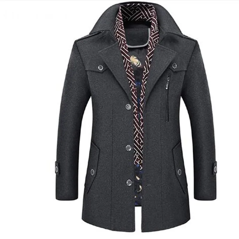 Men Coat Wool Overcoat Turn Collar Warm Jackets Woolen Men Coats And Blends With Scarf Breathable Outwear 18423-5 - Цвет: 3