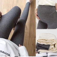 Thread Pregnant Women Leggings Winter Plus Velvet Pants Spring Autumn Maternity Trousers For Pregnancy Clothing Solid Color 1