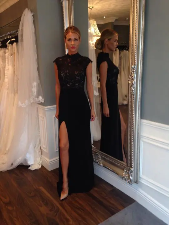 

Formal gown vestido de renda fashion sexy highneck party prom lace crystal black long women evening mother of the bride dresses