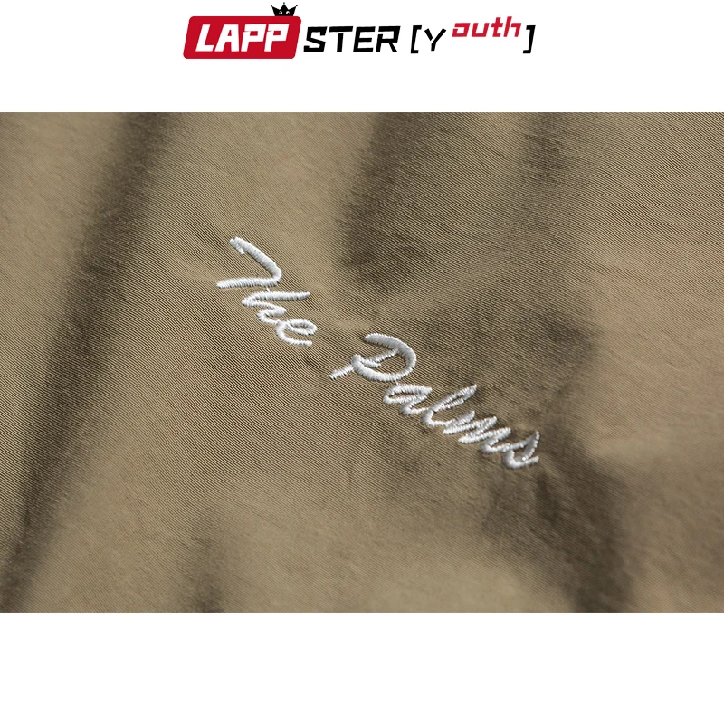 LAPPSTER Men Embroidery Harajuku Hooded Jackets Coats Mens Vintage Streetwear Coach Jacket Windbreaker Loose Vintage Coats