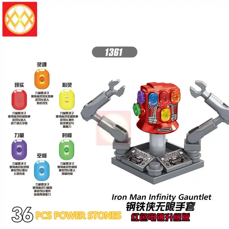 

XH1361 Blocks Iron Man Infinity Gauntlet Power Stones Ancient One Gamora Tony Stark Pepper Building Blocks Toys For Children