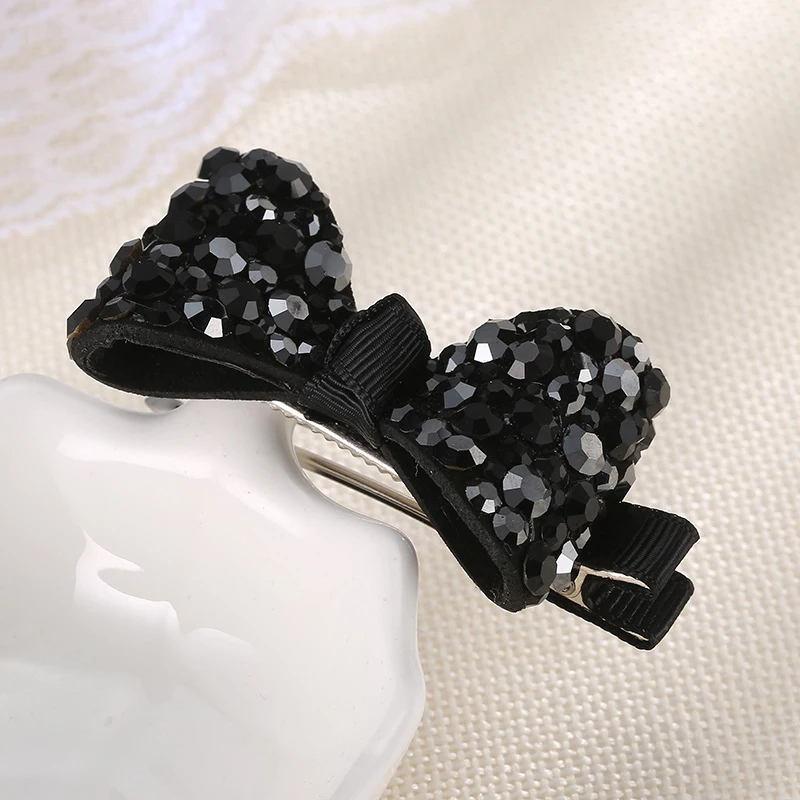 Корейские женские простые изысканные заколки-заколки с галстуком-бабочкой для милой девушки стильные яркие стразы головной убор аксессуары для волос - Цвет: Black