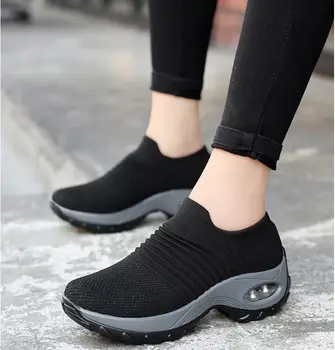 

Women Summer Sneakers Sock Shoes Women Flats Platform Breath Mesh Slip On Tenis Feminino Chaussure Shoes XYZ49