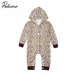 Коллекция 2019 года, весенне-осенняя одежда для малышей Детский комбинезон с принтом леопарда для новорожденных девочек и мальчиков