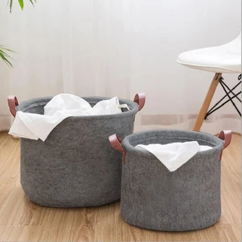 

Simple Solid Color Felt Storage Basket Round Hamper Folding Storage Basket Storage Dirty Clothes Household Accessories
