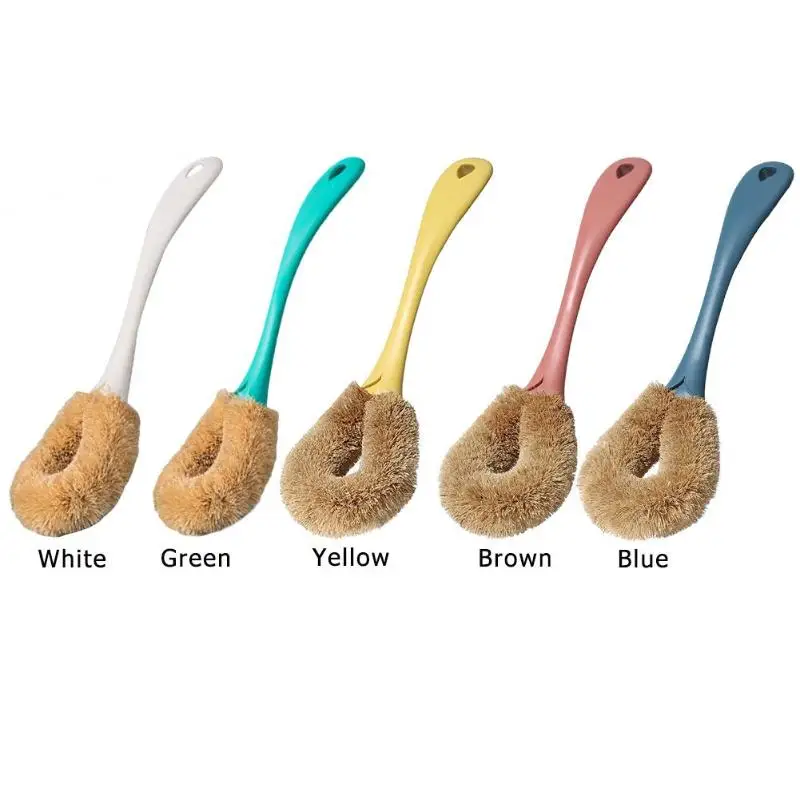 Kitchen Natural Coconut Brown Non-Stick Long Handle Pot Oil Cleaning Brush