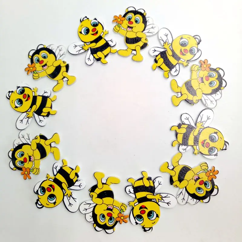 20 Pieces Wooden Shapes Multicolor Bees Flatback Plqaues Embellishments for