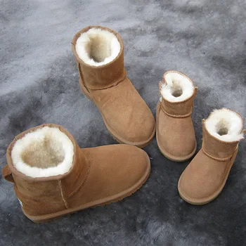 

Women Snow Boots 100% Real Natual Sheep Leather Snow Boots with Sheep Fur 2020 Lady Winter Shoes Mom Kids Matching Shoes