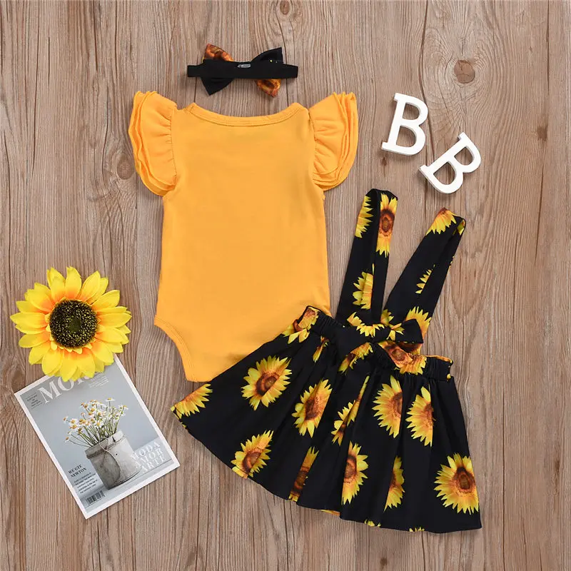 2020 summer sunflower baby girl clothes set  (16)