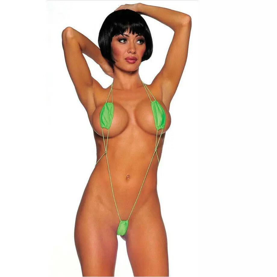 Women Sexy Lingerie Swimwear Micro One Piece Halter Bodysuits PU Leather Bandage Bikini G-string Thong Erotic Sex Costume