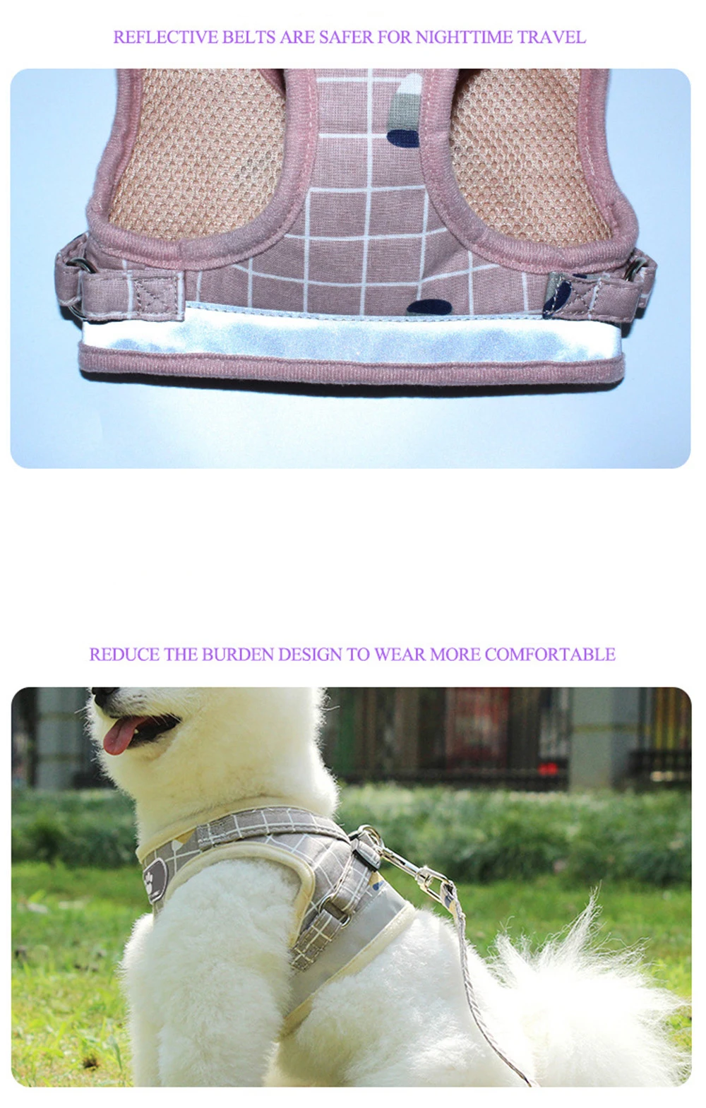 2020 Reflective Breathable Dog Cat Harness Pet Adjustable Vest Leash Walking Lead Leash Puppy Polyester Mesh Harness For Dogs (10)