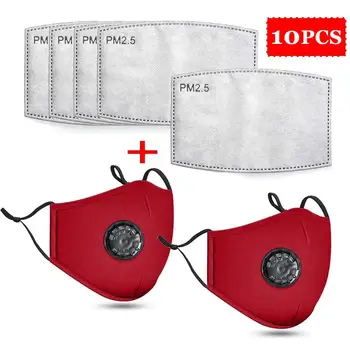 

2 Cotton Masks and 10pcs Filter Mouth Mask Reusable Protective Red Face Cover