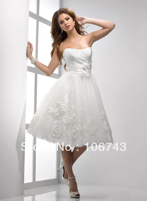 

free shipping 2014 White/Ivory Short Party Custom Size chiffon handmade flower organza tapetes de quarto A-line wedding dress