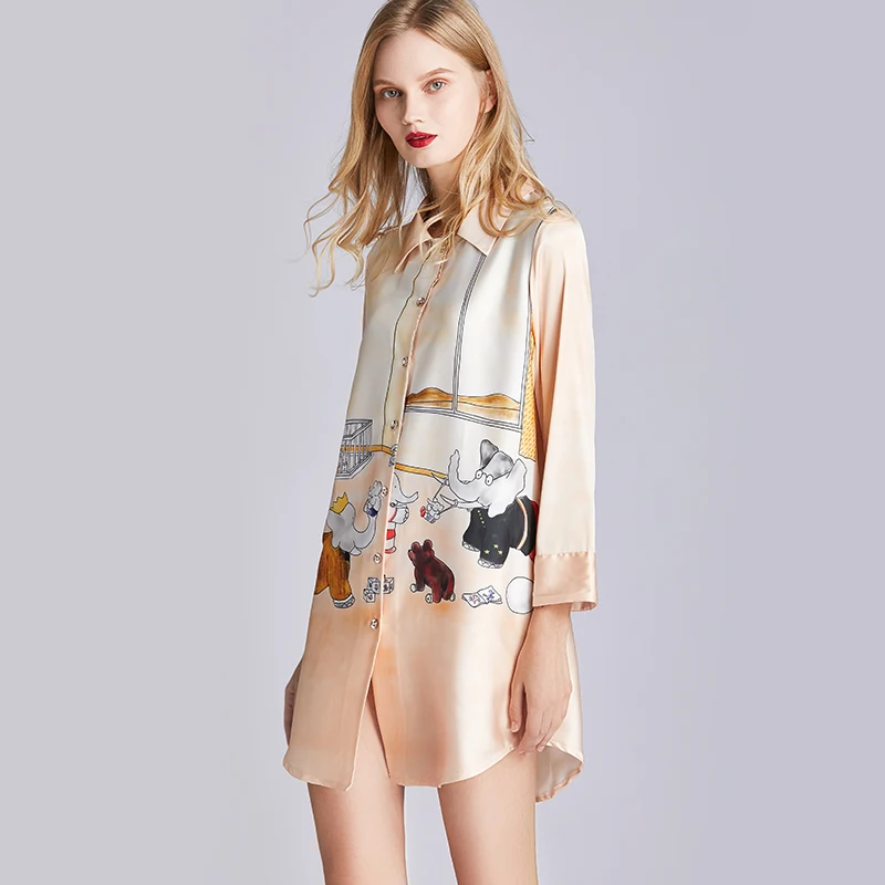 

2020 New Spring And Summer Style Women's Imitated Silk Thin Long Sleeve Nightdress Female Summer Shirt Dress Can Be Worn Outside